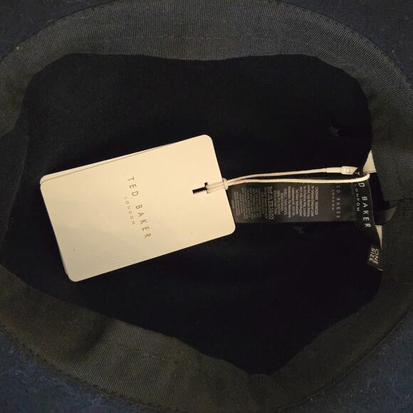 TED BAKER Fedora Hat Navy Blue 100% Wool Studded Wide Brim One‎ Size NEW main image 5